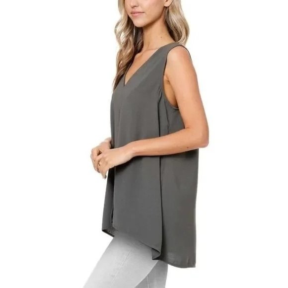 FEVER Ladies Versatile High-Low Sleeveless Tunic - Olive NWT - Picture 3 of 3
